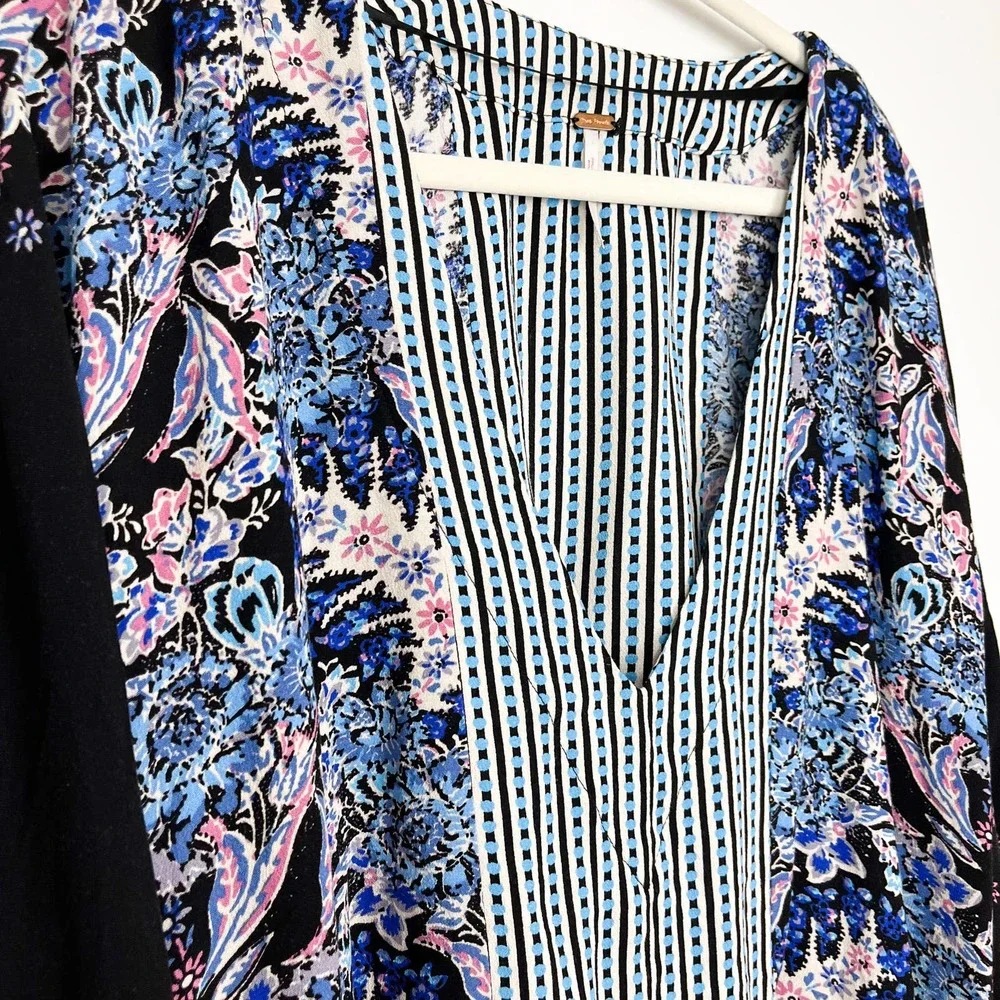 Free People Blue, Black, Purple Floral Stripe Mix N Match Blouse Top Size Medium - Picture 4 of 12